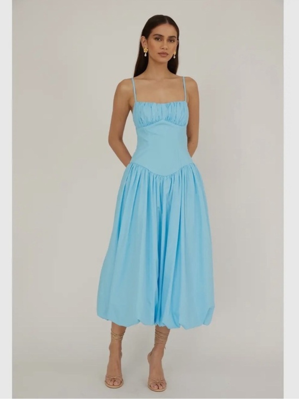 Sky Blue bubble hem Spaghetti Strap Midi Dress